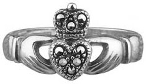 Ladies Sterling Silver Marcasite Claddagh Ring WBS2448