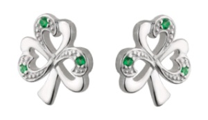 Sterling Silver Emerald Shamrock Earrings WBS33152