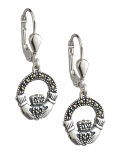 Sterling Silver Marcasite Claddagh Drop Earrings WBS3854