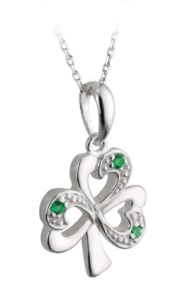 Sterling Silver Emerald Shamrock Pendant WBS44558