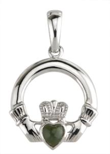 Sterling Silver Claddagh with Connemara Marble Pendant WBS4555