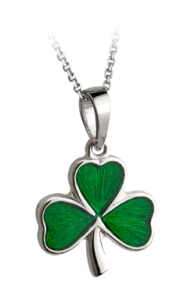 Sterling Silver Green Enameled Shamrock Pendant WBS4619