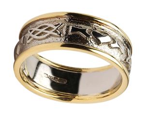 Mens white gold claddagh wedding rings