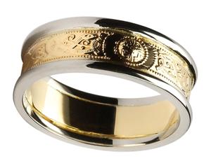 Ladies 14k Gold Warrior Shield Wedding Band with Yellow Gold Centre and wide White Gold Trim WBWED26