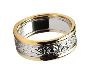 Ladies 14k Gold Celtic Knot Wedding Band with White Gold Centre and Yellow Gold Trim WBWED57